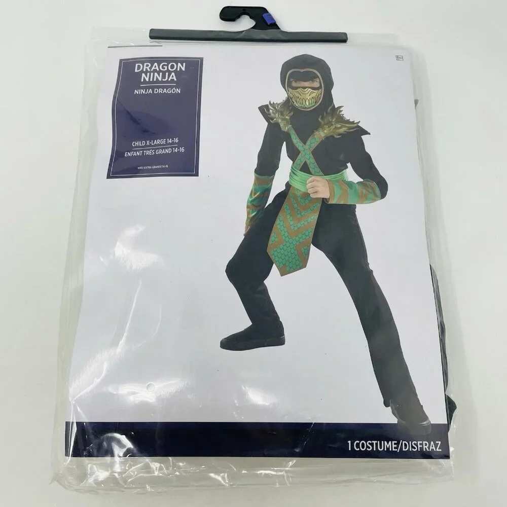 Dragon Ninja Youth Child Boys Size XL 14-16 Halloween Dress Up Costume Black - Picture 2 of 7